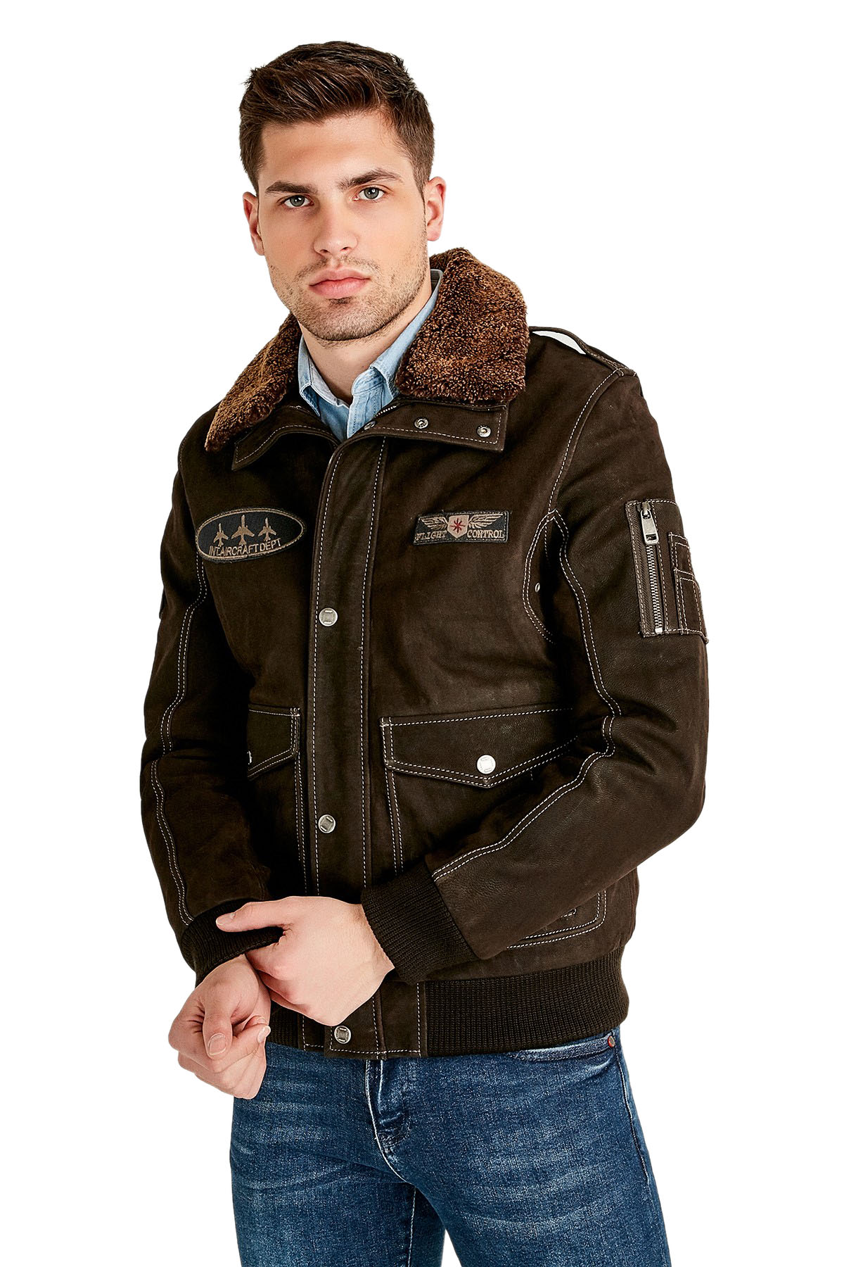 Sean O'Pry Brown Air Force Leather Jacket for Men